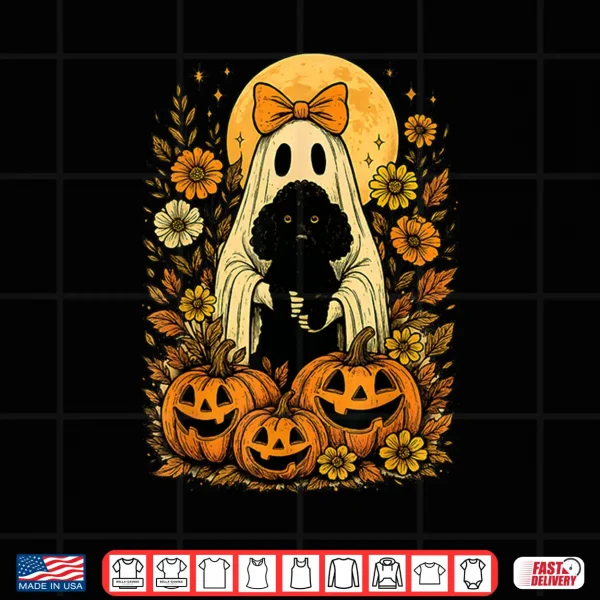 Design Vintage Halloween Ghost Holding Poodle Dog Shirt
