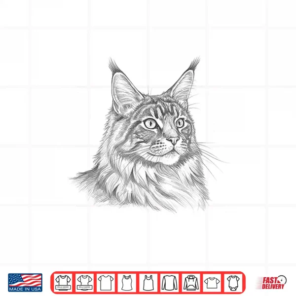 Design Vintage Maine Coon Cat Drawing Art Design Shirt