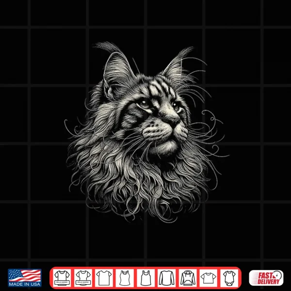 Design Vintage Maine Coon Cat Face Graphic Art Professional Graphic Shirt