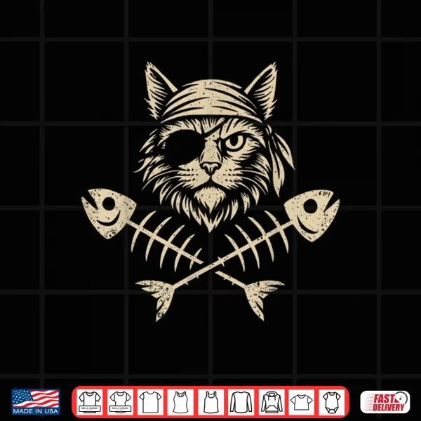Design Vintage Pirate Maine Coon Cat Crossbones Halloween Shirt