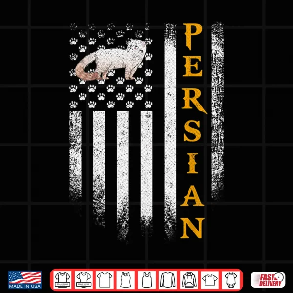 Design Vintage USA American Flag Persian Cat Funny Kitties Lover Shirt