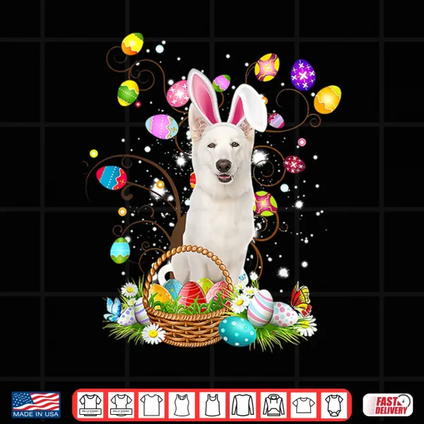 Design WHITE German Shepherd Dog Easter Egg Hunting Basket Easter Shirt
