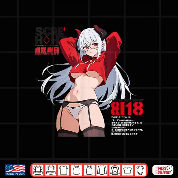 Design Waifu Sexy Anime Girl Glasses Horns Japanese Style Shirt