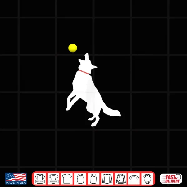 Design White German Shepherd Dog GSD Catching Yellow Tennis Ball Shirt