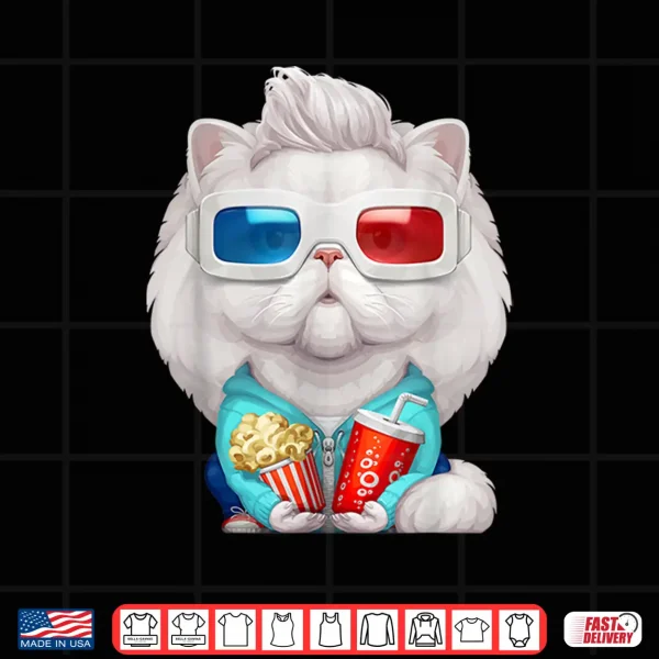 Design White Persian Cat Wearing 3D Glasses Shirt