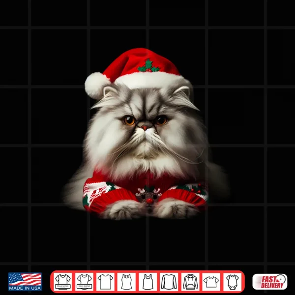 Design White Persian Cat With Santa Hat Christmas Xmas Owner Lover Shirt