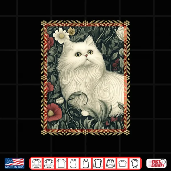 Design White Persian Cat in a Garden Elegant Vintage Shirt