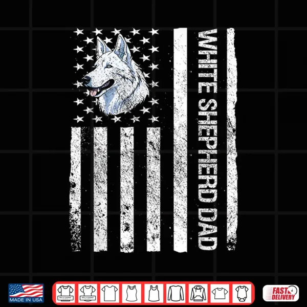 Design White Shepherd Dad USA Flag White German Shepherd Shirt