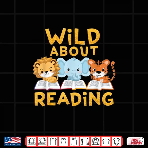 Design Wild About Reading Cute Animal Book Lover Kids Shirt