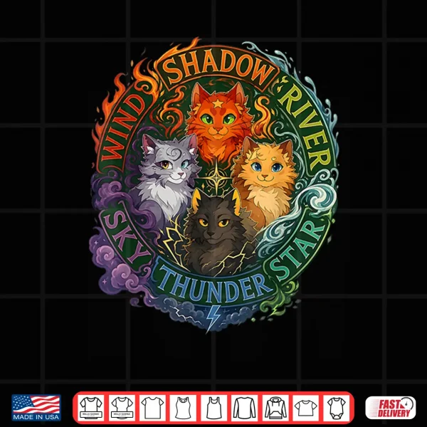 Design Wind Shadow River Star Thunder Sky Cat FelineFire Star Cat Shirt
