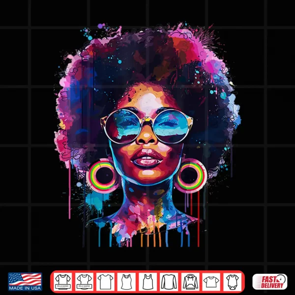 Design Womens Black Queen Afro Melanin Paint Dripping Juneteenth Shirt