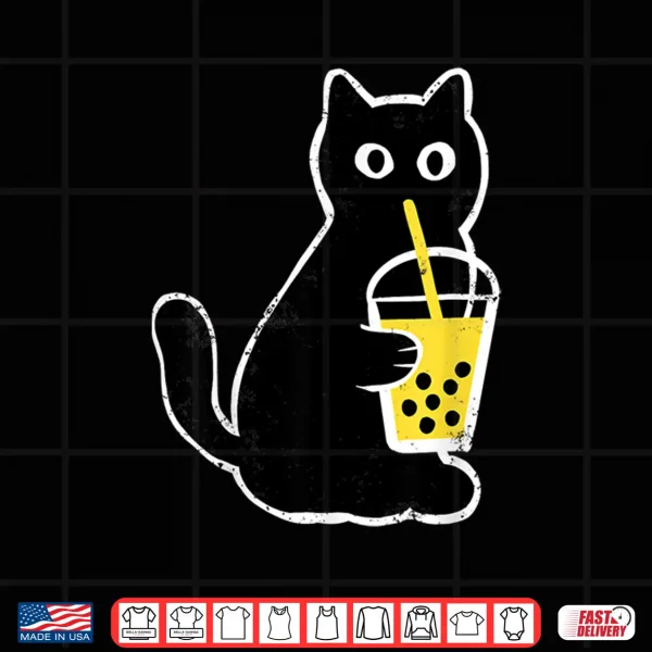 Design Womens Cat Boba Funny Anime Japanese Bubble Tea Lover Shirt
