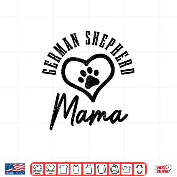 Design Womens German Shepherd Mama Heart Dog Paw German Shepherd Mom Shirt