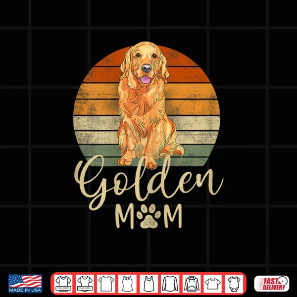 Design Womens Golden Mom Retro Sunset Golden Retriever Lover Gift Dog Mama Shirt