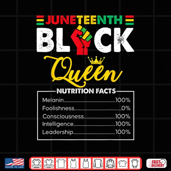 Design Womens Juneteenth Black African Queen Nutritional Facts Shirt