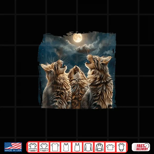 Design Womens Maine Coon Howl At Moon Cat Lover Shirt