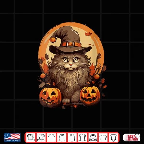 Design Womens Maine Coon Long Hair Cat Halloween Costume Magic Wizard Shirt