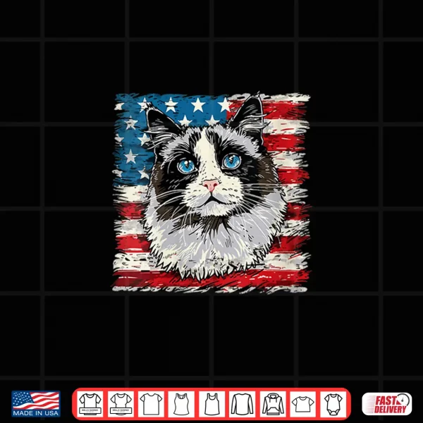Design Womens Ragdoll Cat TShirt 4th of July Patriotic Tee Gift Adults Shirt