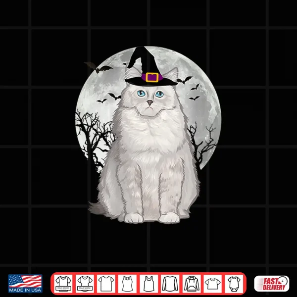 Design Womens Scary Ragdoll Cat Witch Hat Halloween Shirt