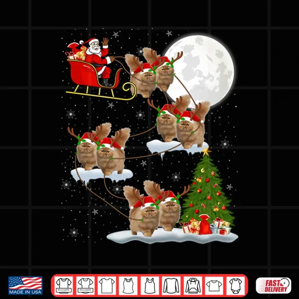 Design Xmas Lighting Tree Santa Riding Persian Cat Christmas Shirt