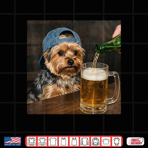 Design Yorkie Drinking Beer Funny Dog Meme Shirt