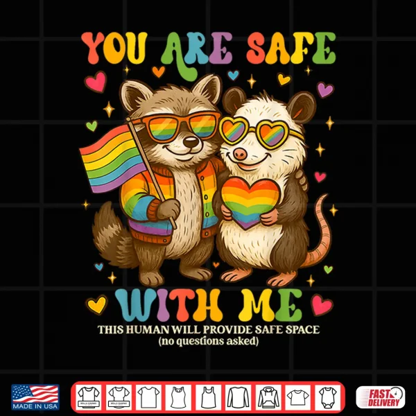 Design You Are Safe With Me Raccoon Pride Month LGBTQ Women Men Shirt