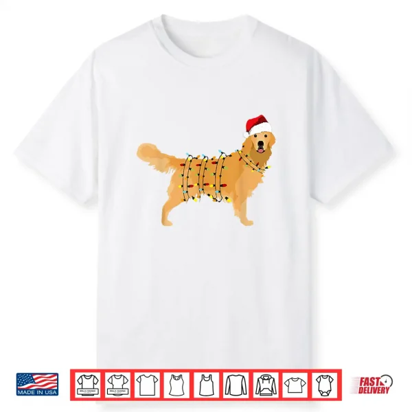Dog Golden Retriever Santa Christmas Xmas Lights Pajamas Shirt
