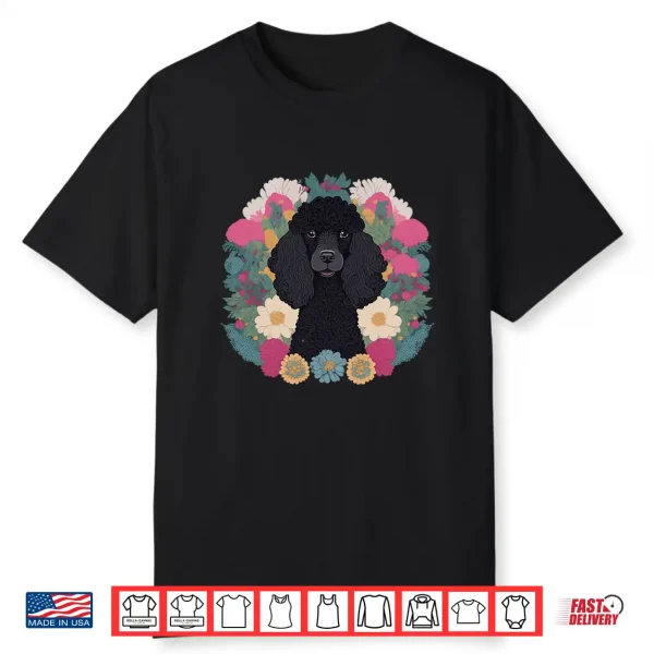 Dog Lover Womens Black Poodle Flower Print Floral Flowers Shirt