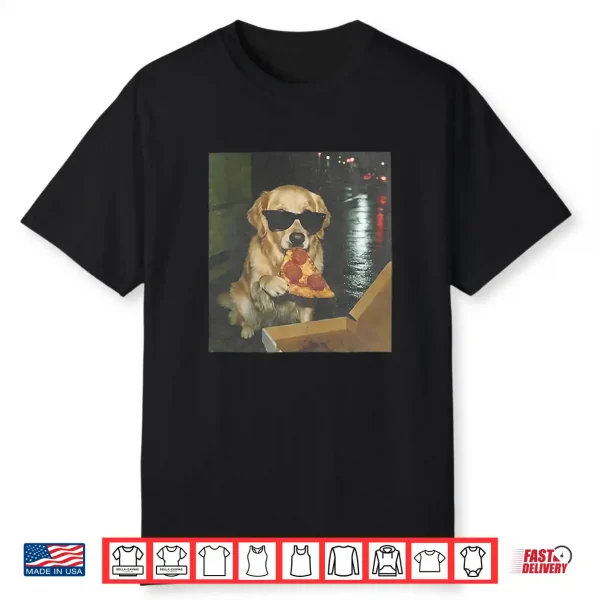 Dog Eating Pizza Funny Golden Retriever Meme Shirt