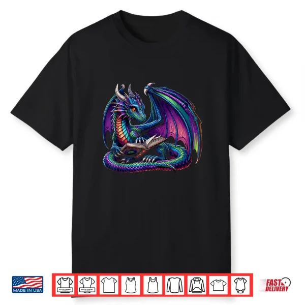 Dragon Reading Book Books Bookworm Bibliophile Shirt