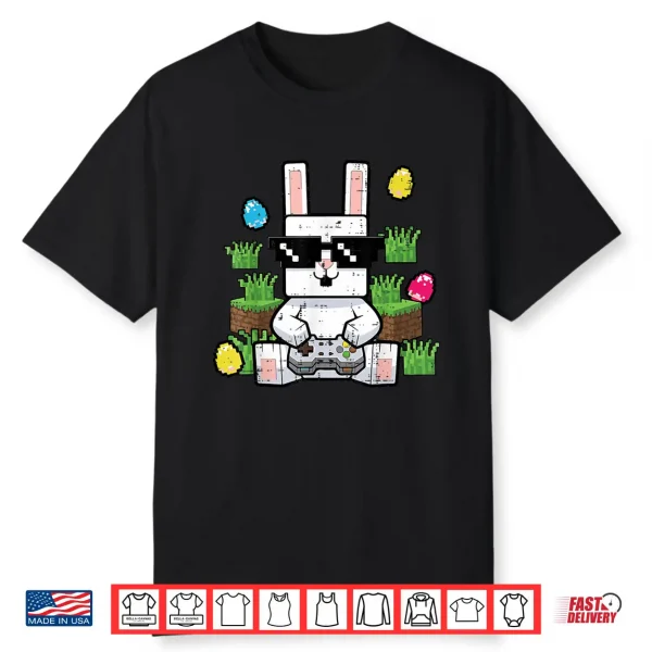 Easter Bunny Pixel Gaming Rabbit Gamer Boys Kids Youth Men Shirt