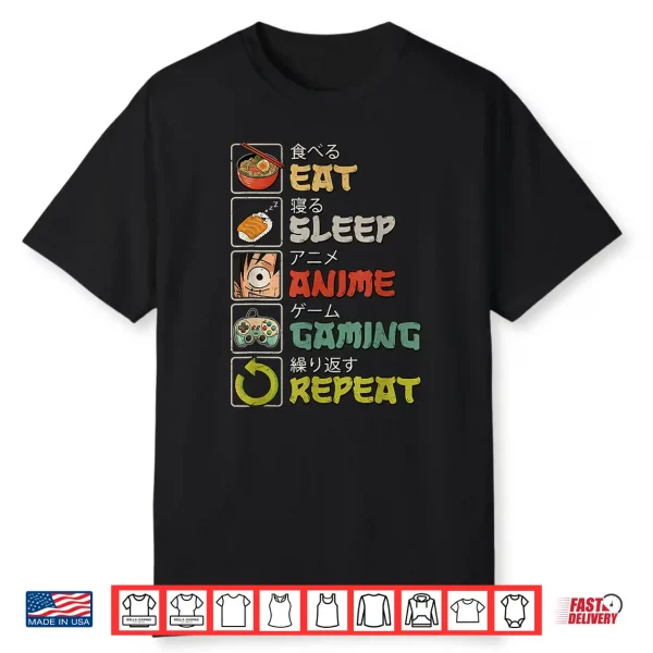 Eat Sleep Anime Gaming Repeat Gamer Men Teen Boy Gifts Anime Shirt