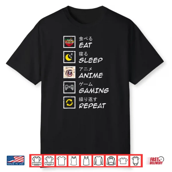 Eat Sleep Anime Gaming Repeat Gamer Teen Boys Girls Kids Shirt
