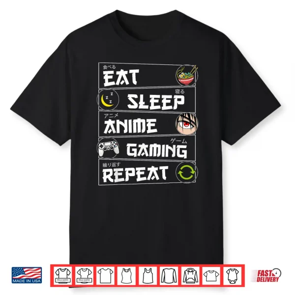 Eat Sleep Anime Gaming Repeat Kawaii Otaku Gamer Anime Manga Shirt