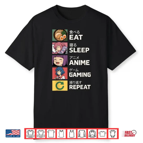 Eat Sleep Anime Gaming Repeat Shirt
