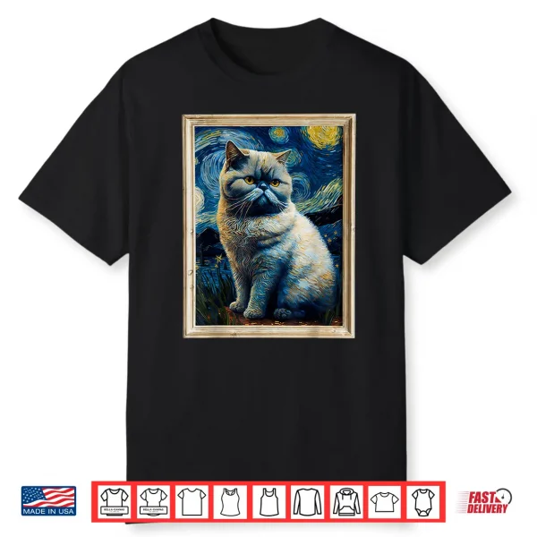 Exotic Shorthair Cat Van Gogh’S Starry Night Cat Lover Cat M Shirt