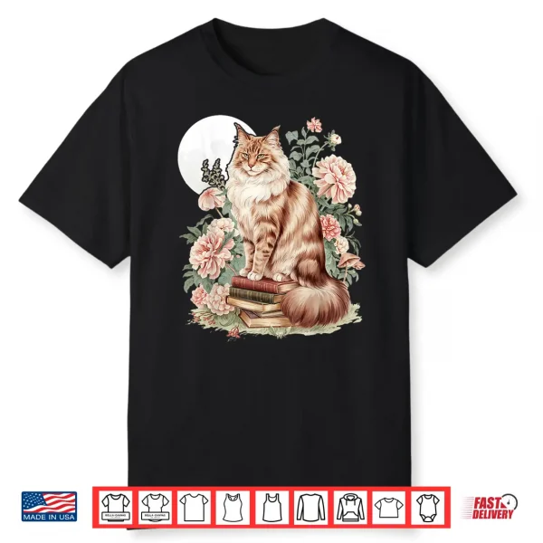 Floral Cottagecore Maine Coon Cat Lover Shirt