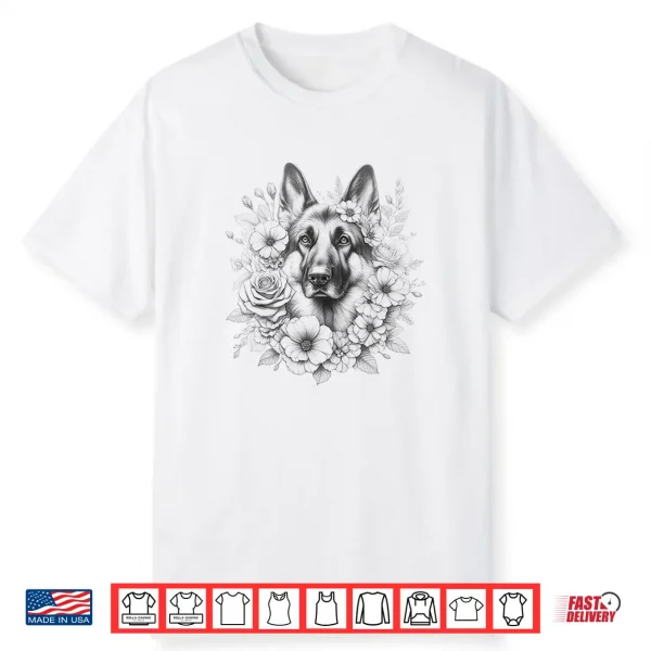 Floral German Shepherd Dog Mom Flower Design Shirt