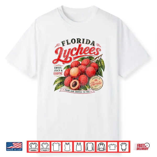 Florida Lychees Distressed Retro Exotic Fruit Design Shirt