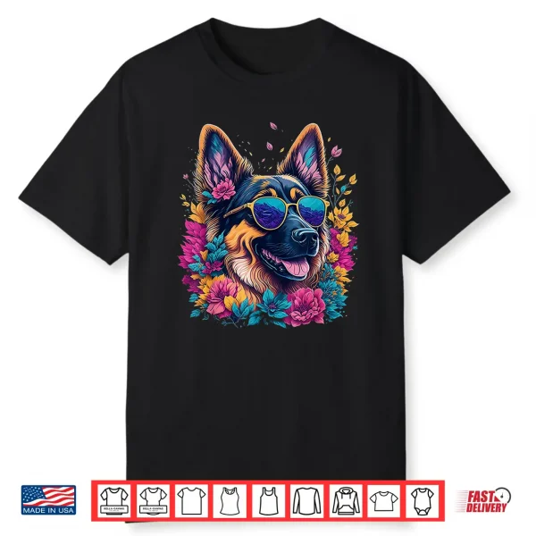 Flower German Shepherd Spring Nature Dog Lovers For Women Shirt