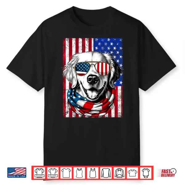 Fourth Of July Golden Retriever Dog American Flag Usa Patriotic Shirt