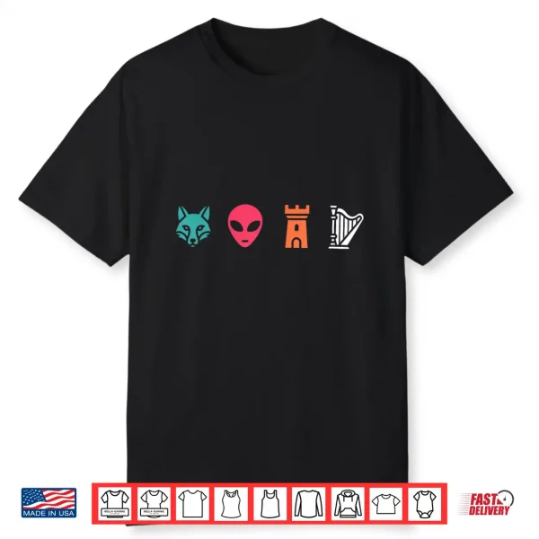 Fox Alien Castle Harp Retro Shirt