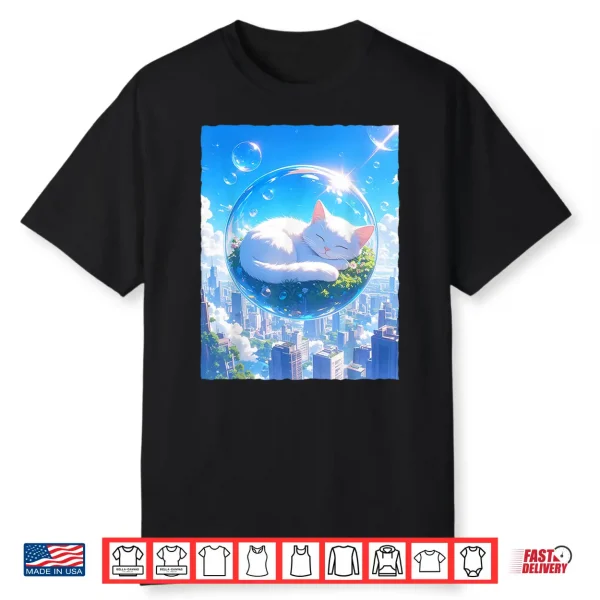 Frutiger Aero Kawaii Sleeping Cat In Bubble Aesthetic Shirt