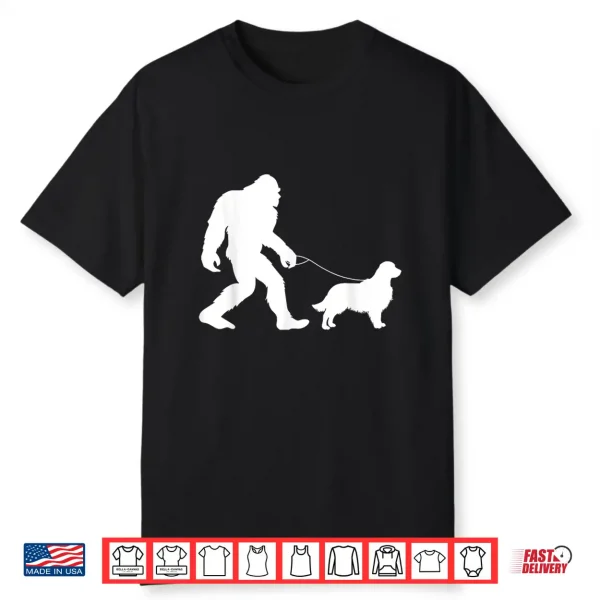 Fun Bigfoot Sasquatch Walking Golden Retriever Gag Gift Shirt