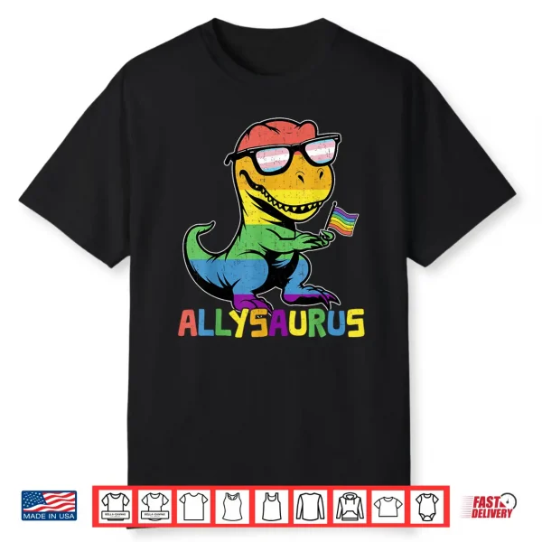 Funny Allysaurus Lgbtq Rainbow T Rex Kids Boys Gay Support Shirt