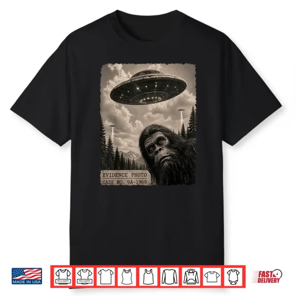 Funny Bigfoot Graphic Tee Alien Ufo Vintage Evidence Photo Shirt