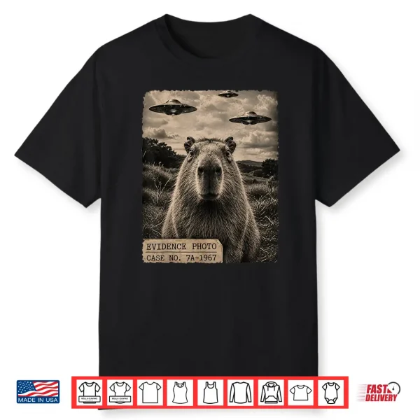 Funny Capybara Graphic Tee Alien Ufo Vintage Shirt
