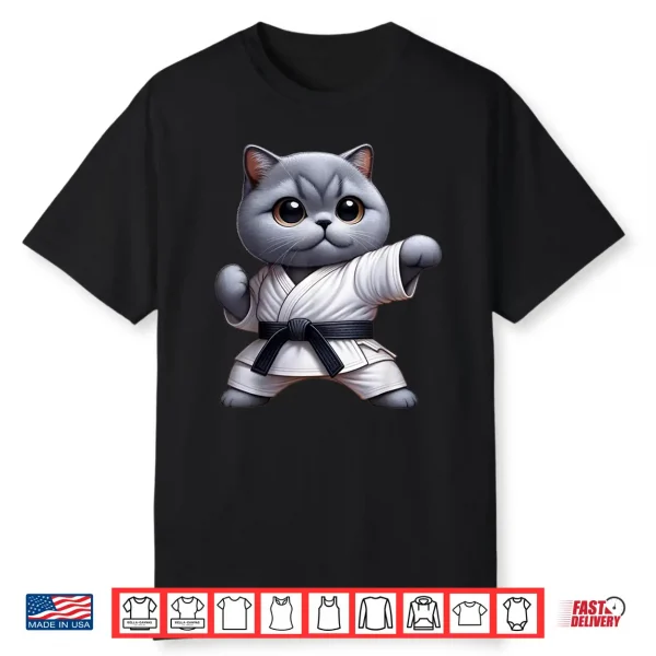 Funny Cat British Shorthair Wearing Karate Gi Black Belt Shirt
