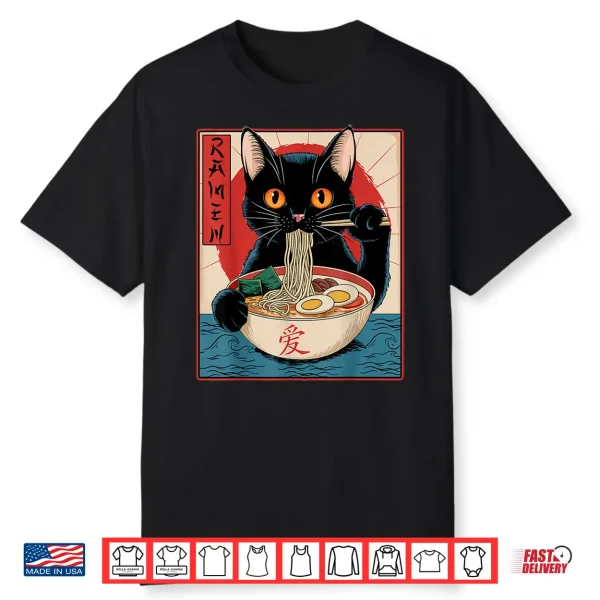 Funny Cat Eating Ramen Japanese Kawaii Anime Gifts Shirt