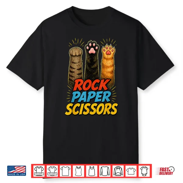 Funny Cat Paws Graphic Tee Rock Paper Scissors Animal Rescue Shirt